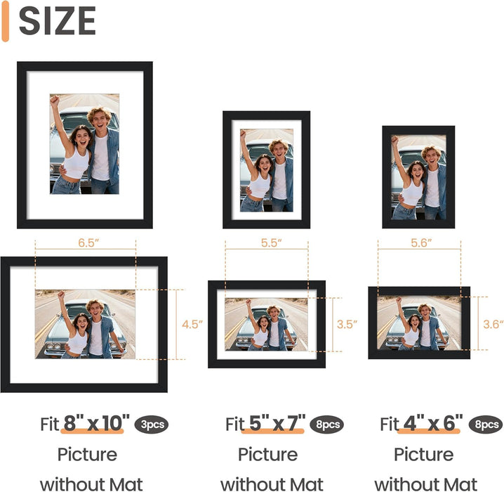 Picture Frames set of 19, Including 8x10, 5x7, 4x6 Black Frame