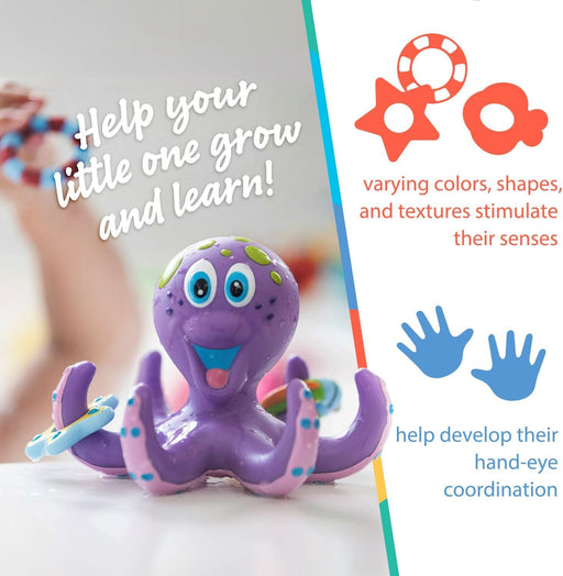 Floating Octopus with 3 Hoopla Rings - Baby & Toddler Bath Toy - No Hole Design Keeps Moisture Out - Fine Motor Skills -