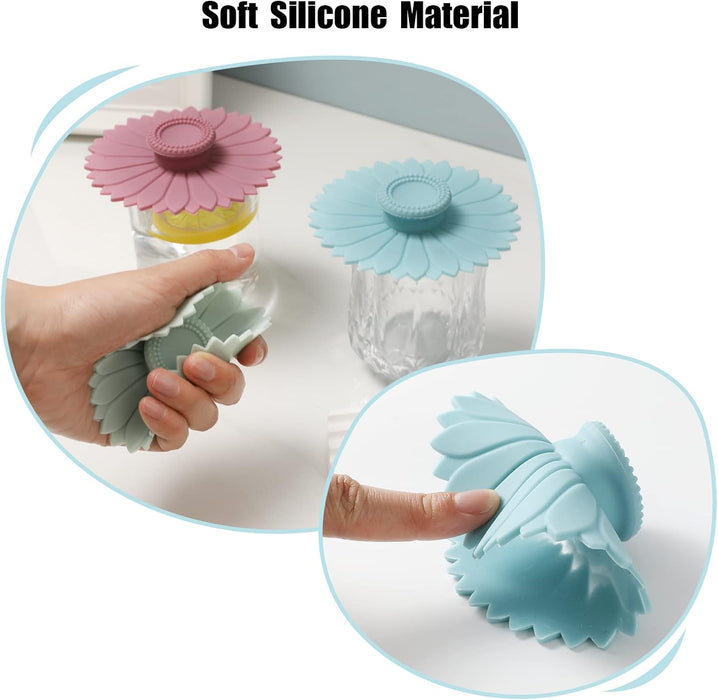 Sunflower Silicone Cup Covers (Set of 3),Multicolored Silicone Lids