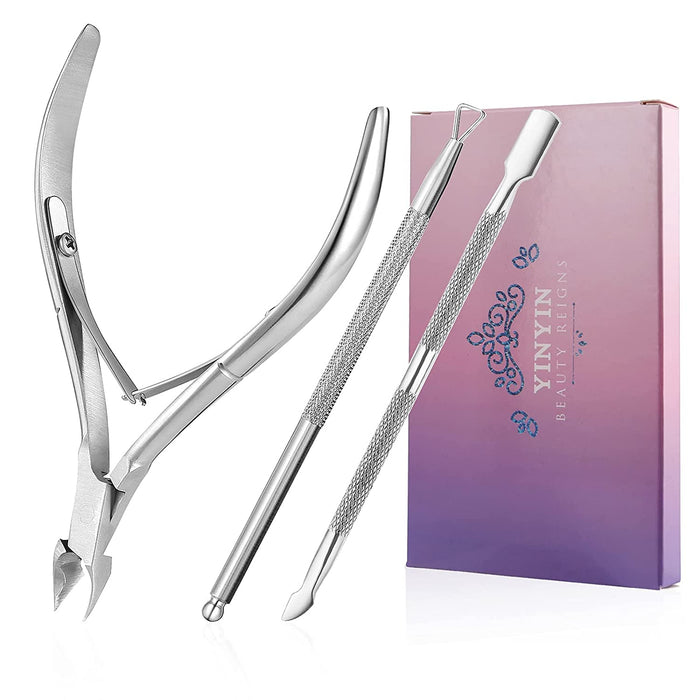 Cuticle Trimmer with Pusher and Cutter,Silver