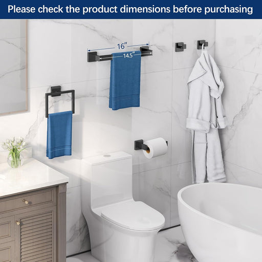 Bathroom Hardware Accessories Set, 5-Piece 16In Black Wall Mounted