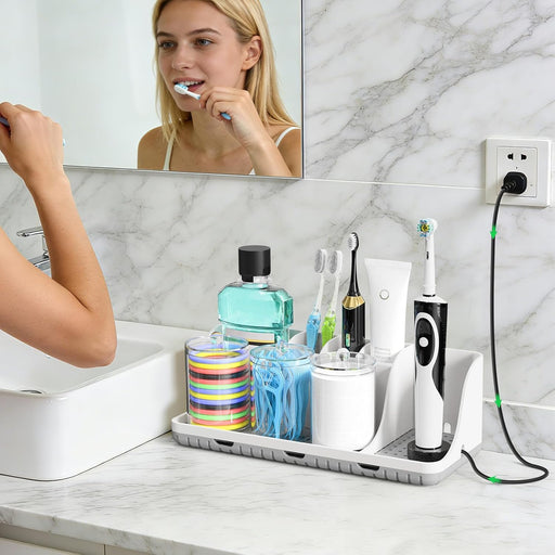 Bathroom Counter Organizers and Storage with 3 PCS Qtip Holder (White)