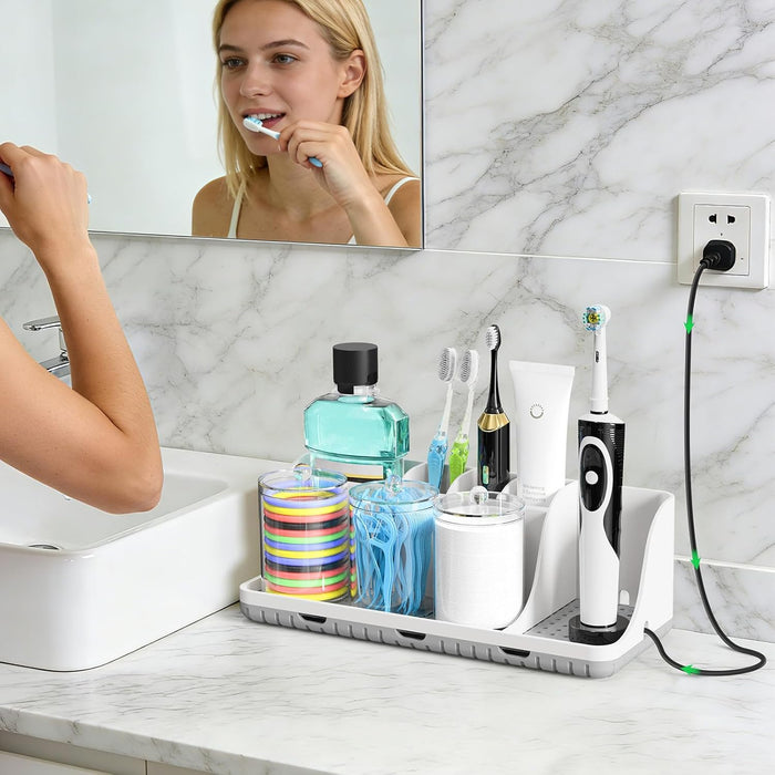 Bathroom Counter Organizers and Storage with 3 PCS Qtip Holder (White)
