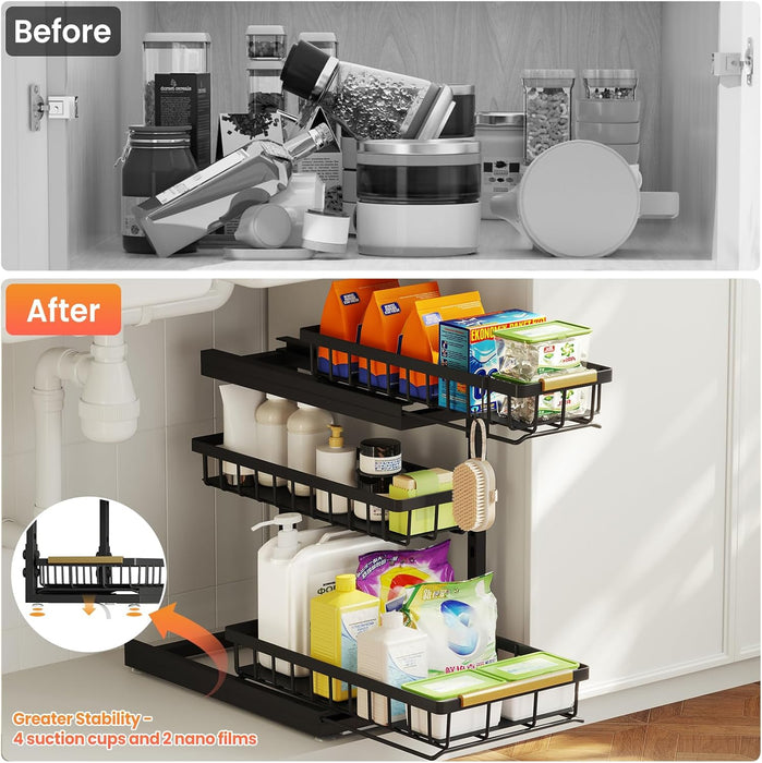 Under Sink Organizer and Storage for Bathroom and Kitchen - 2 Pack 3 Tier