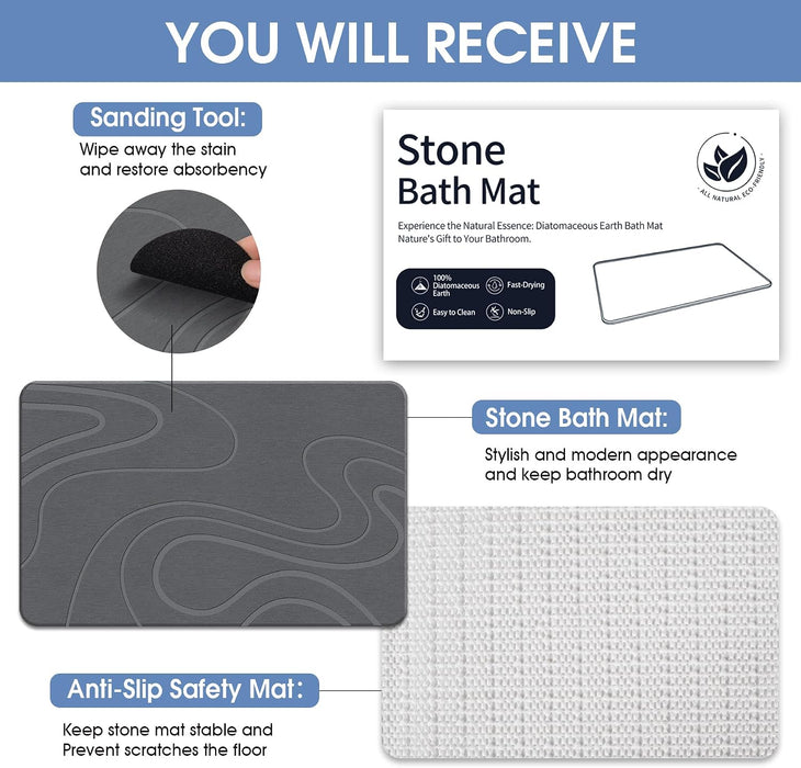 Stone Bath Mat, Diatomaceous Earth Bath Mat, Shower Mat Grey