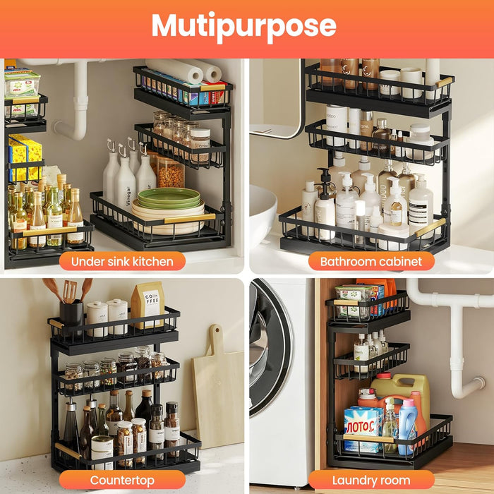 Under Sink Organizer and Storage for Bathroom and Kitchen - 2 Pack 3 Tier