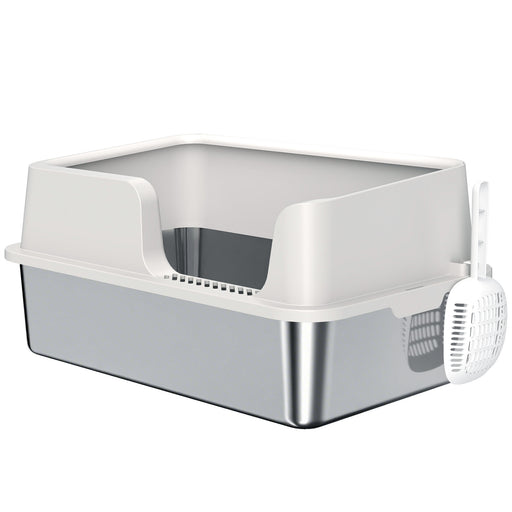 High-Sided Stainless Steel Cat Litter Box