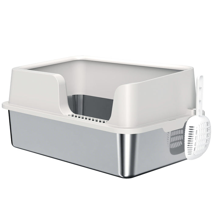 High-Sided Stainless Steel Cat Litter Box