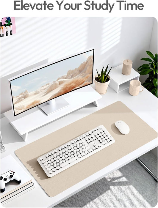 Leather Desk Pad Protector, Office Desk Mat, Large Mouse Pad, Non-Slip PU Leather Desk Blotter, Waterproof Laptop Desk Writing Pad for Office and Home (23.6" x 13.8", Eggshell)