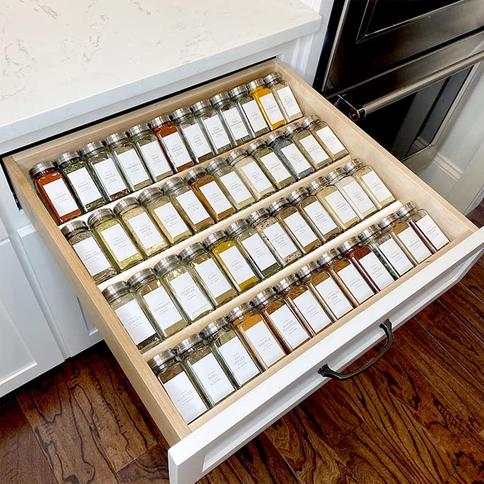 Clear Acrylic Spice Drawer Organizer, 4 Tier- 2 Set Expandable From 13" to 26" Drawer Seasoning Organizer, Kitchen Spice