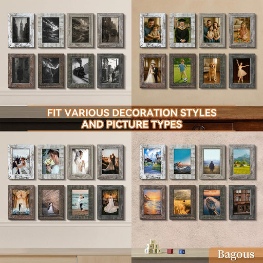 5x7 Picture Frames Set of 8, Vintage Rustic Farmhouse Industrial Style Photo Frames, High Definition Real Glass, for Tabletop or Wall Hanging