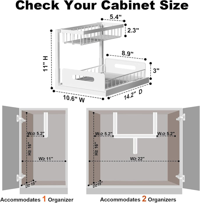 Under Sink Organizer, L-Shaped 2 Tier Pull Out Cabinet Organizer