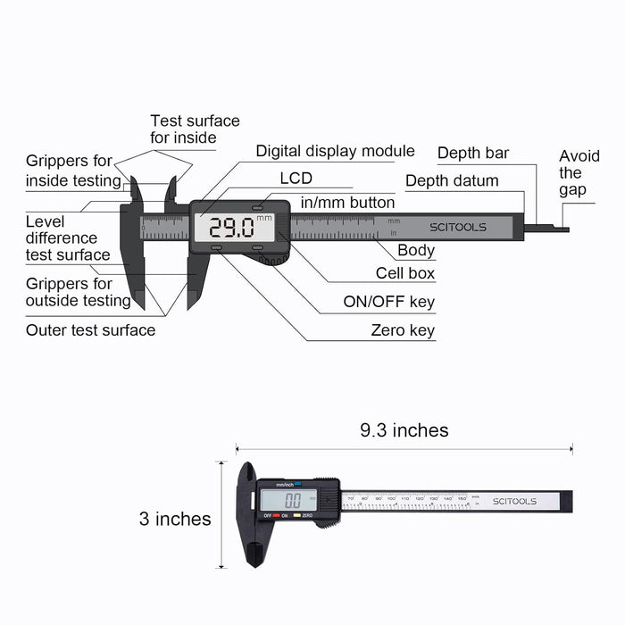 Digital Caliper 0-6" Measuring Tool, Micrometer Caliper with Auto-Off Feature, Interchangeable Between inches and millimeters for Jewelry Measurement and 3D Printing