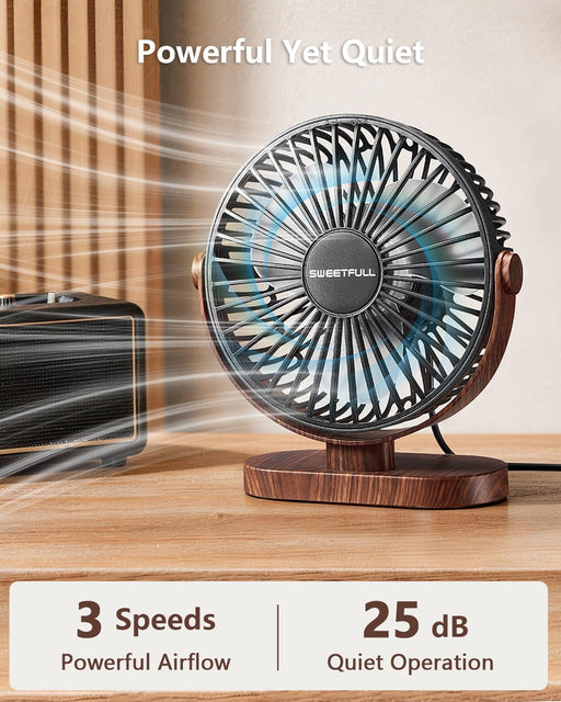 Small USB Desk Fan, Desktop Table Fan, Quiet Office Mini - Black
