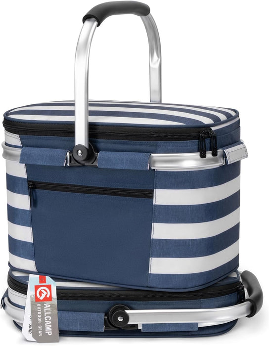 ALLCAMP Picnic Basket, 22L Insulated Cooler Foldable, Thick, Blue White