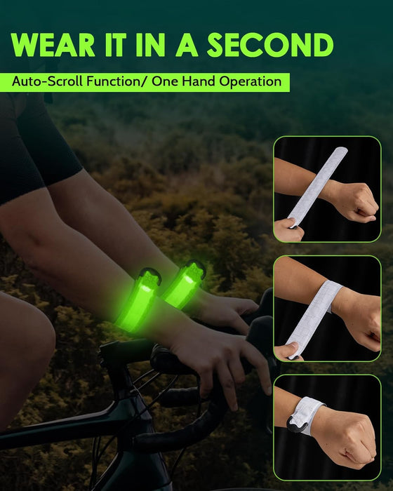 Rechargeable LED Armband 2-Pack, High Visibility Running Gear for Night Safety, 5 Colors & 3 Modes Light Up Wristbands f