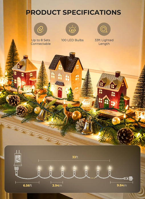 LED Christmas Lights Indoor Outdoor, 33FT 100 Count Mini String Lights