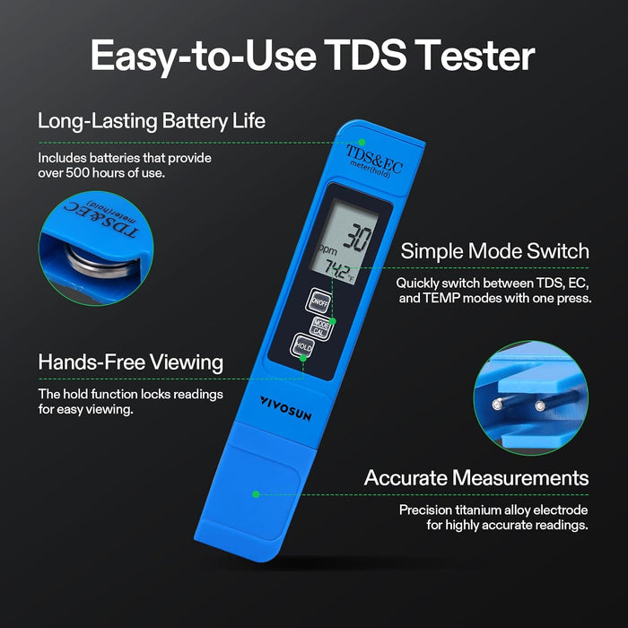 Digital pH Meter TDS EC Meter for Water 0.01 Accuracy Hydroponics