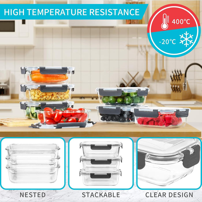10 Pack Glass Meal Prep Containers, 22 OZ Glass Airtight Food Storage Containers with Lids, Pantry Kitchen Storage Conta