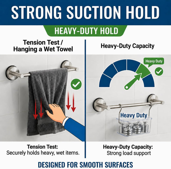 Adjustable Suction Cup Towel Bar, 11.3-22.17 Inch Brushed Nickel