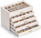 Earring Organizer, Jewelry Box with Clear Lid -Beige, 5 Layer