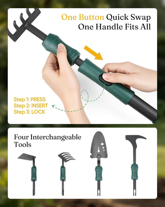 Gardening Tool Gift Set, 4 Hand Tools with Case, Green