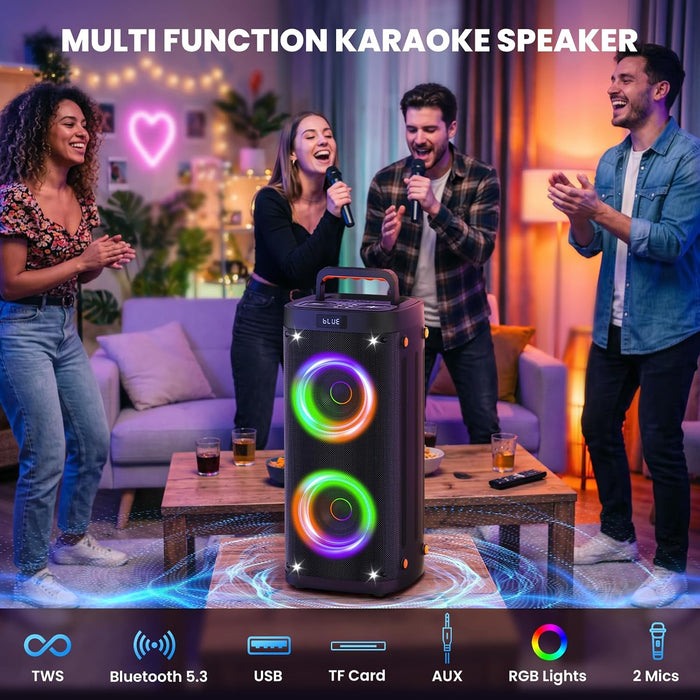 Party Speaker Bluetooth Wireless, Portable Karaoke Speaker with Microphone