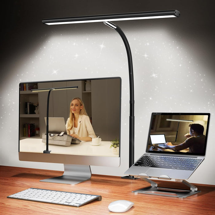 LED Desk Lamp with Clamp, 17" Stepless Dimming Light, Black