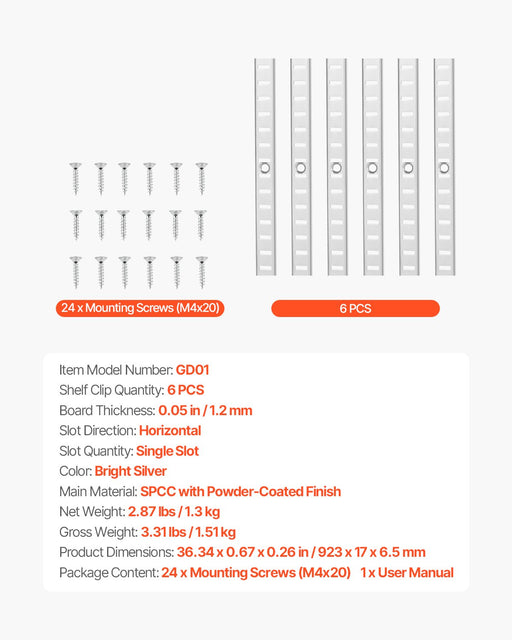 Six-Pack Adjustable Steel Shelf Tracks