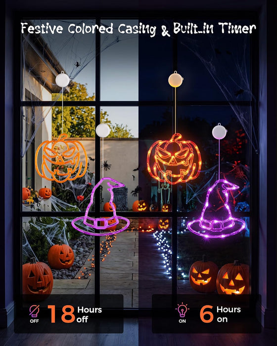3 Pack Halloween Windows Lights - Pumpkin, Ghost, Hat with Timer