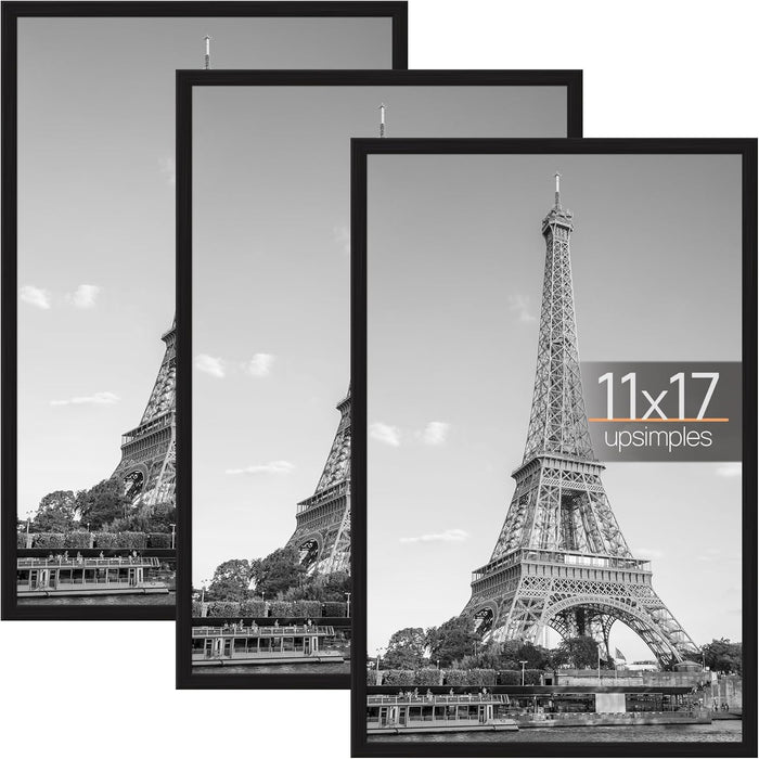 11x17 Poster Frame, Easy Slide-In Assembly, Black, 3 Pack