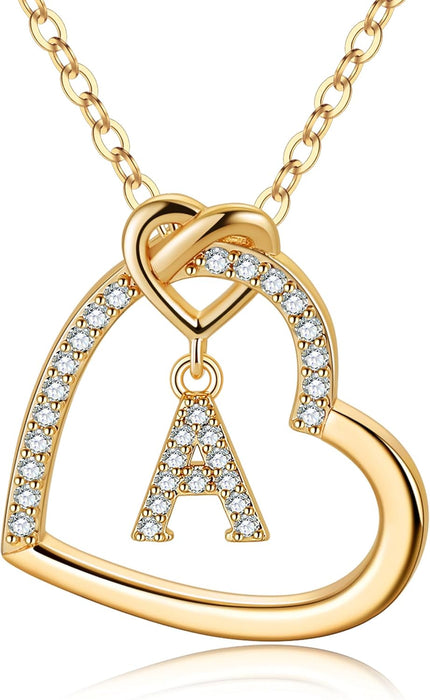 Heart Initial Necklaces for Women Teen Girls - A - Z Necklace Gift