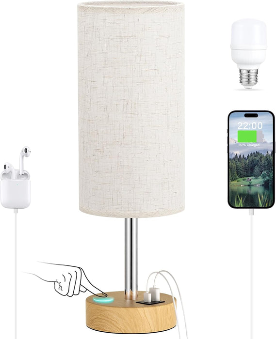 Bedside Table Lamp for Bedroom - 3-Way Dimmable Touch Lamp, USB A+C