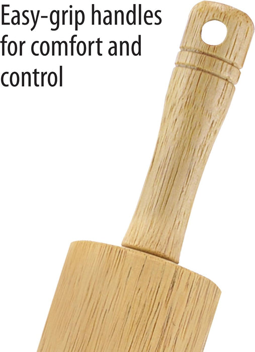 Classic Wood Rolling Pin, 18-Inch Hardwood Dough Roller for Baking Pizza, Pies, Pastry and Cookies, Ergonomic Handles, K