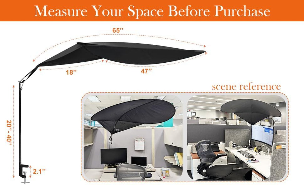 65" office cubicle desk shade,designed for light sensitive workers,idea for office cubicles and orginal desk canopy,block overhead light Black(Patent pending)