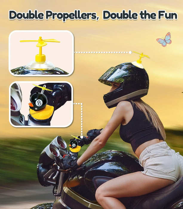 Rubber Duck Bike Decorations [New Stable Clamp Mount] Cute Squeak Duck Bike Bell [Two Helmet Propeller] Funny Bike Acces