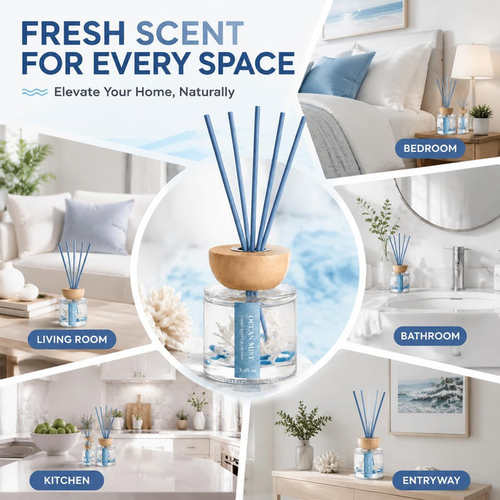 Ocean Mist Diffuser with Sticks, 3.4 fl oz Home Fragrance Long-Lasting