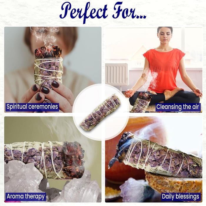 Lavender with White Sage -  Sage Incense Sticks for Cleansing Negative Energy, Sage Sticks for House Cleansing - Lavender with White Sage Smudge Sticks Pack of 4
