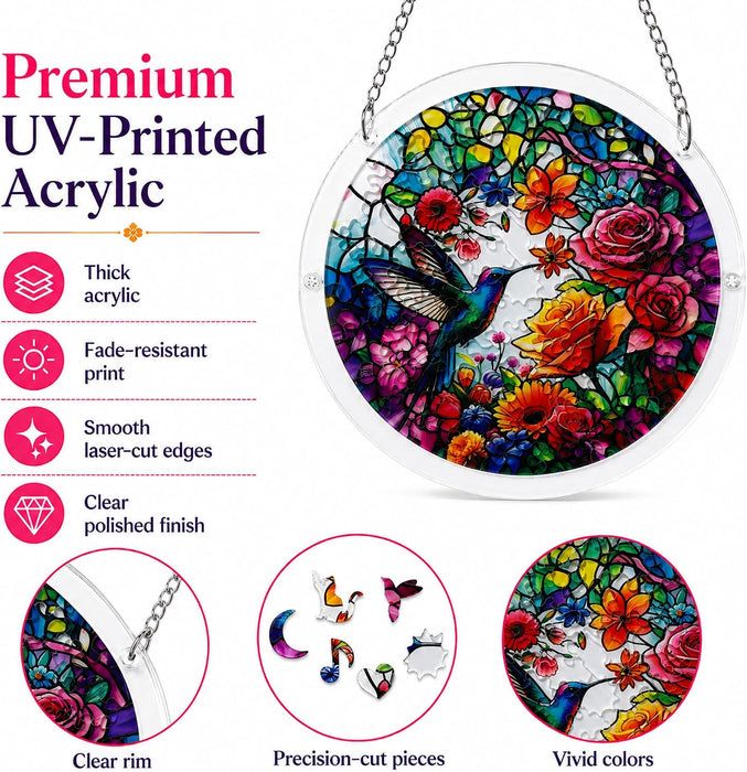 Acrylic Jigsaw Puzzle Suncatcher, Stained Glass Window Hanging DIY Puzzle for Adults, Unique Mother's Day Birthday Gift for Women Mom Decor Lovers
