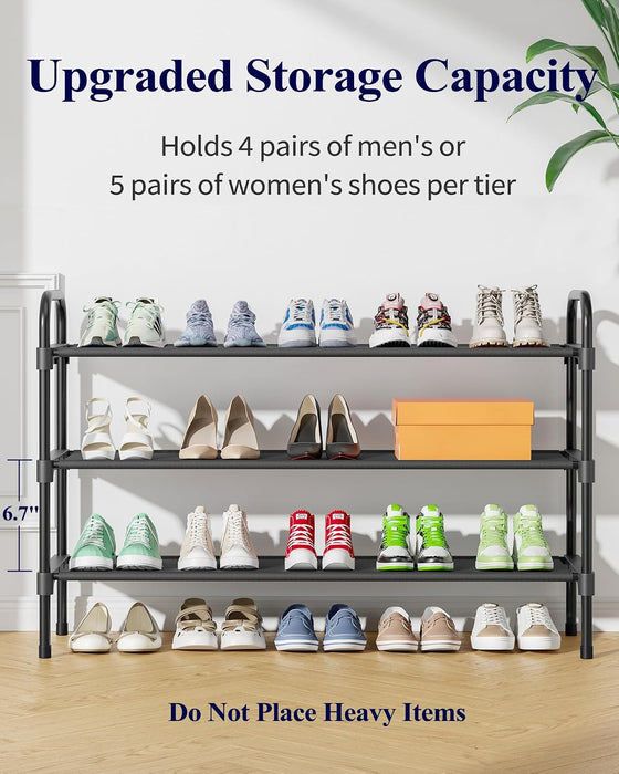 Extra-Long Shoe Rack for Closet, 39.0" Wide - 3 Tier, Black