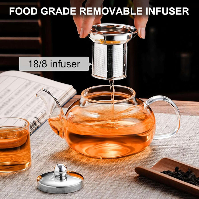 Tea Pot for Stove, 20 oz Stovetop Clear Glass Teapot with Infuser