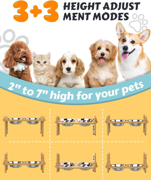 Elevated Dog Bowls, Adjustable Raised Dog Bowl Stand for Small Size Dogs and Cats, 15°Tilted Elevated Cat Bowls, Durable