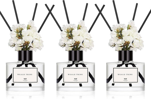 Real Flower Reed Diffuser Set of 3 for Bathroom Air Fresheners, Oil Defusers | Fresh Linen/Ocean/Eucalyptus & Mint Scent(1.7 fl oz Each Pack) Home Fragrance with 12 Stick | Shelf Decor