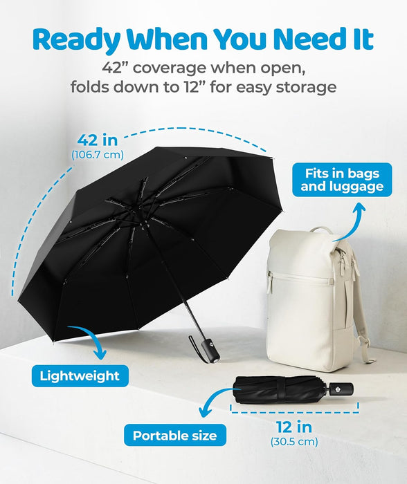 Windproof Compact Umbrellas for Rain - Strong Reinforced Fiberglass Rib Design & Auto Open & Close - Portable Folding Tr