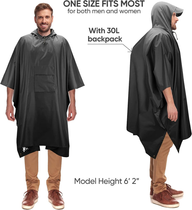 Hooded Rain Poncho for Adults, Reusable Waterproof Raincoat