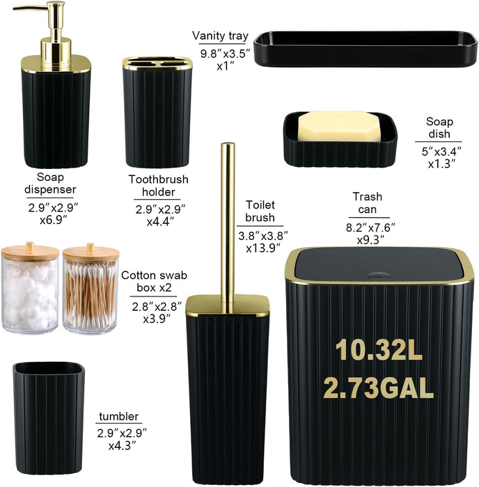 9PCS Black and Gold Bathroom Accessories Set