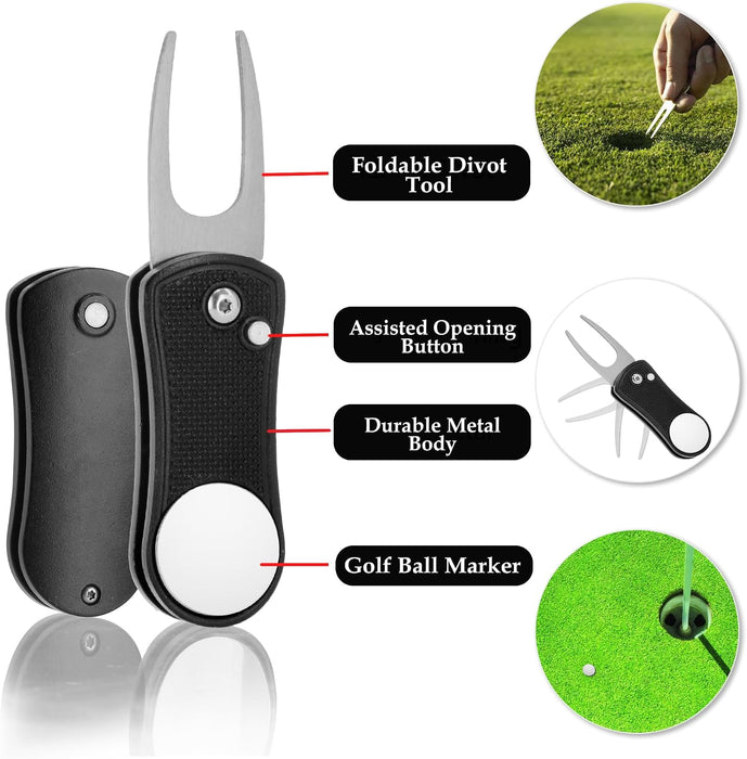 Golf Essentials Kit | Must-Have Accessories – Water Brush, Towel, Club Brush, Ball Marker, Divot Repair Tool, Ball & Tee