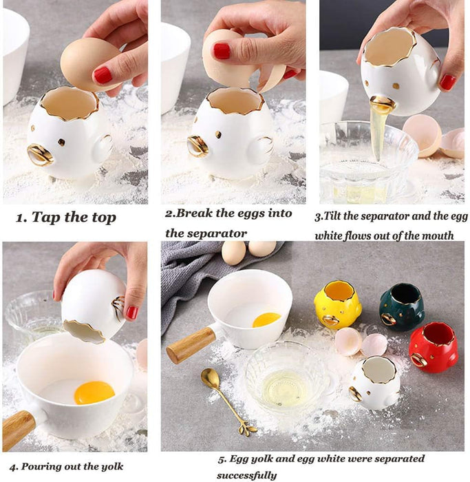 Egg Yolk Separator, HQ Creative Ceramics Cute Little Chicken Egg Yolk White, Funny Style Simple Automatic Separation Baking Assistant Tool (Upgrade Yellow Chick)