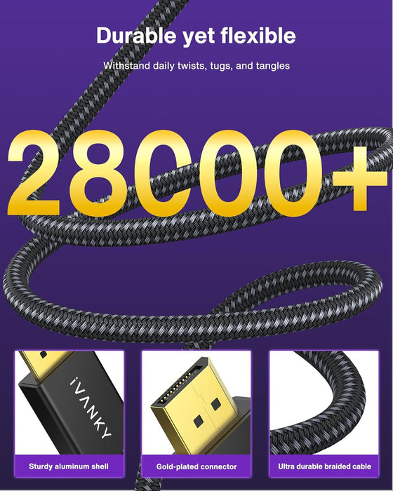 VESA Certified 8K DisplayPort Cable 1.4, 6.6ft DP Cable Supports HDR