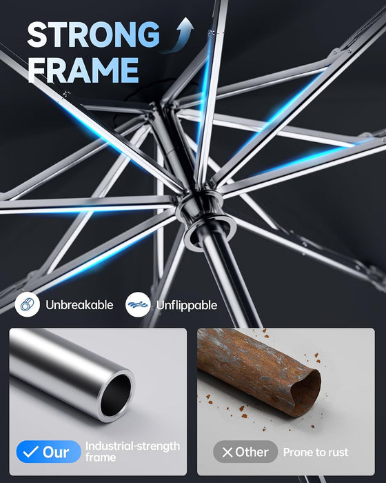 Windproof Travel Umbrella for Rain, Withstand 85MPH Winds, 52 Inch Automatic Reverse Fold Umbrellas Easy Auto Open Close